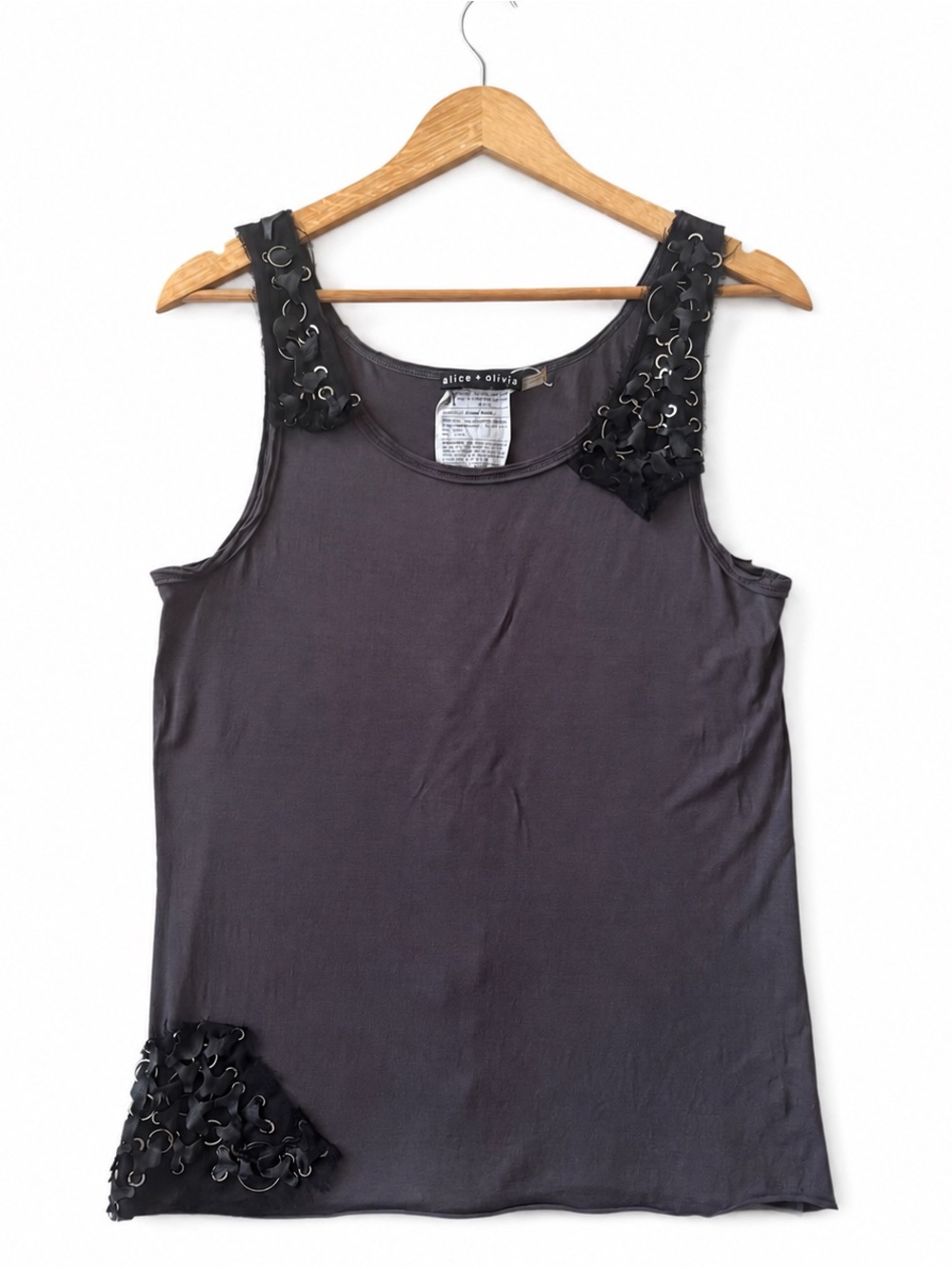 Alice + Olivia Women’s Black/Charcoal “Inside Out” Tank Top, Size Large